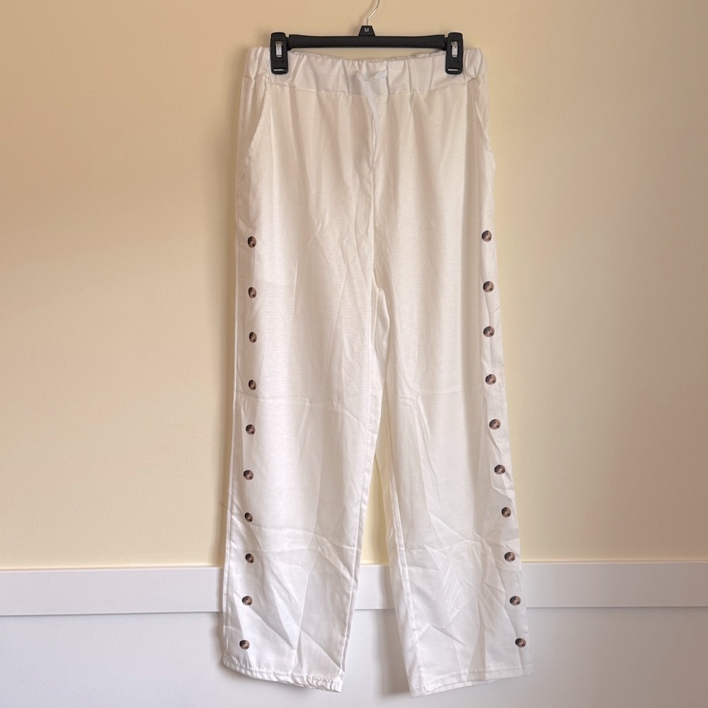 White Pants with Button Accents (Not real buttons/ printed) Size Large
